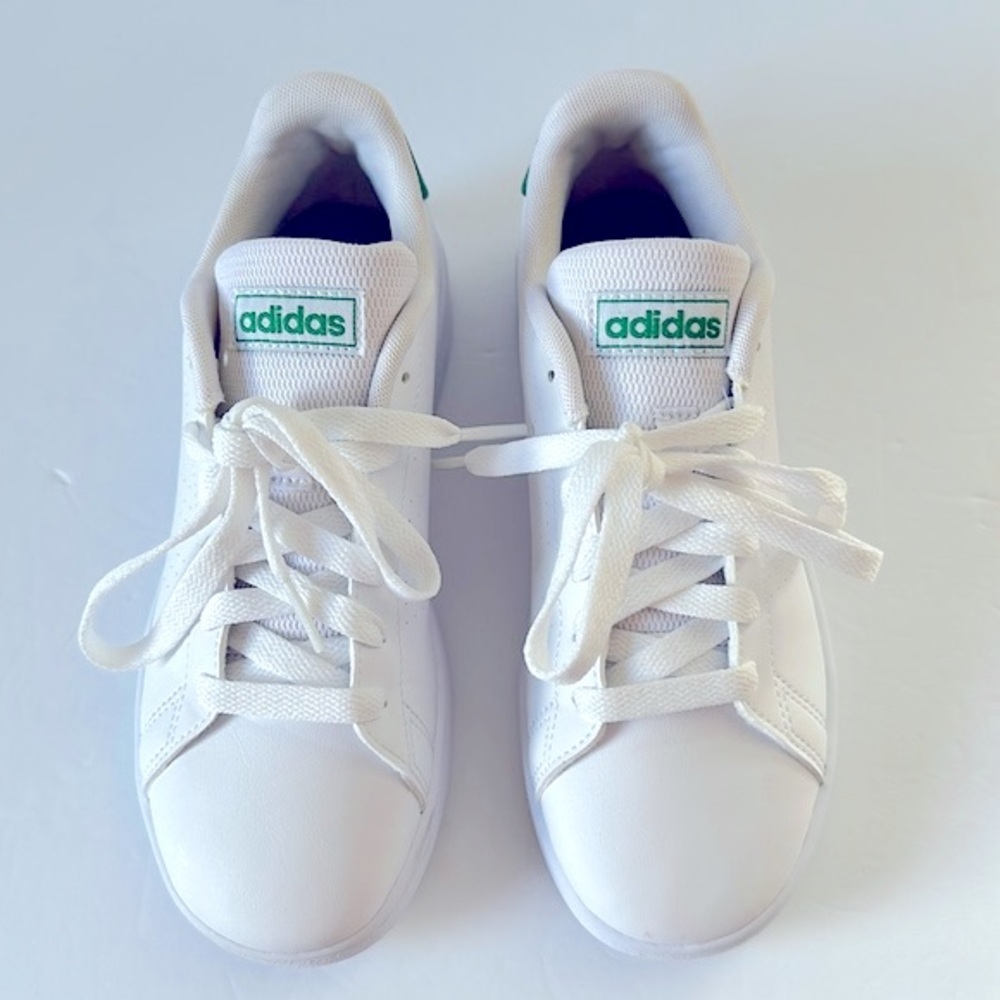 Adidas Advantage K Sneaker Little Kids Size 3 Shoes White/Green Unisex Lace Up